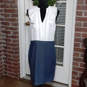Ann Taylor Loft white & denim dress sz 8 EUC